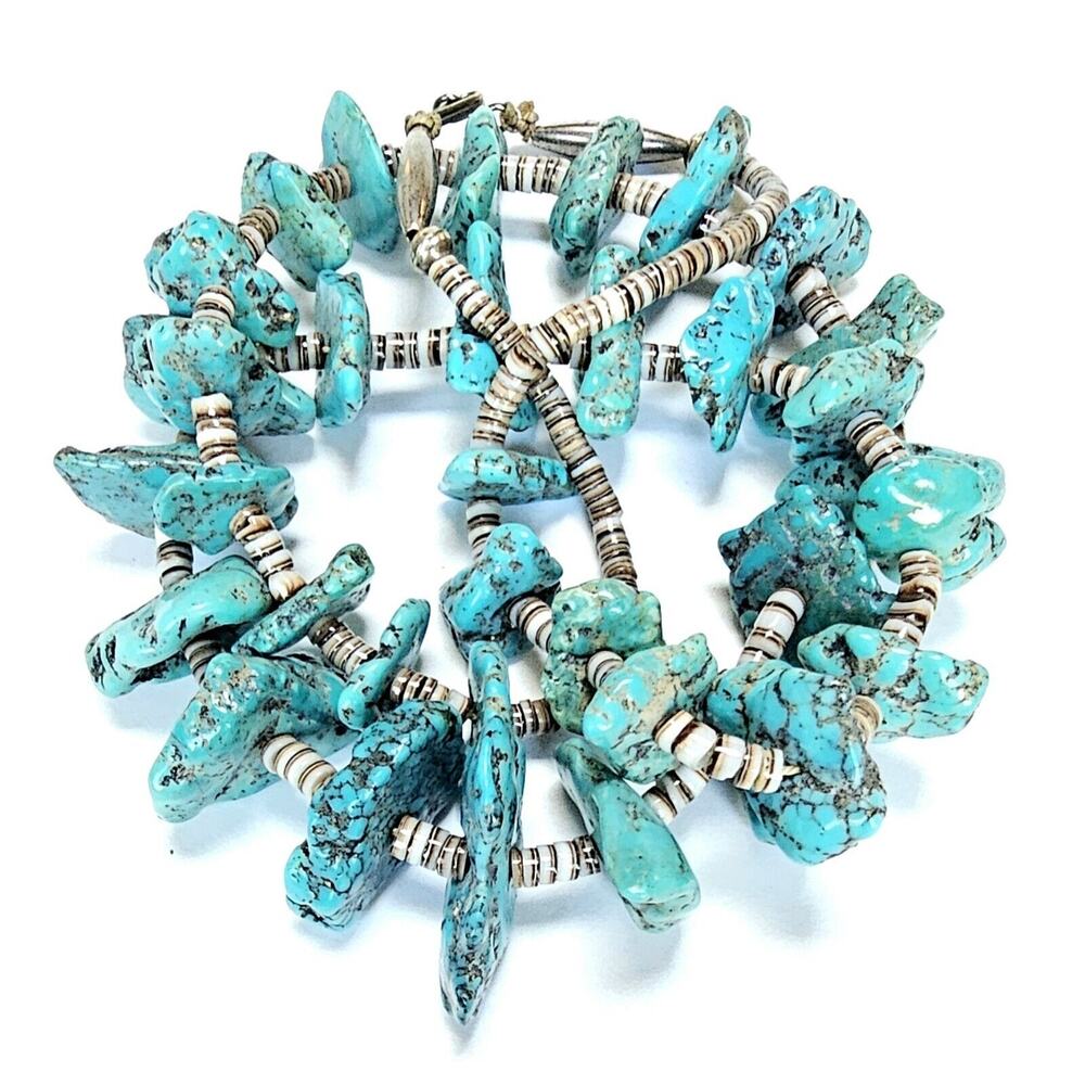 Turquoise Nugget Necklace Sterling Tips Vintage Navajo Turquoise Necklace 27.5"